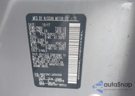 2018 Nissan Armada Sl z USA, uszkodzony, nr VIN JN8AY2NC1J9555309